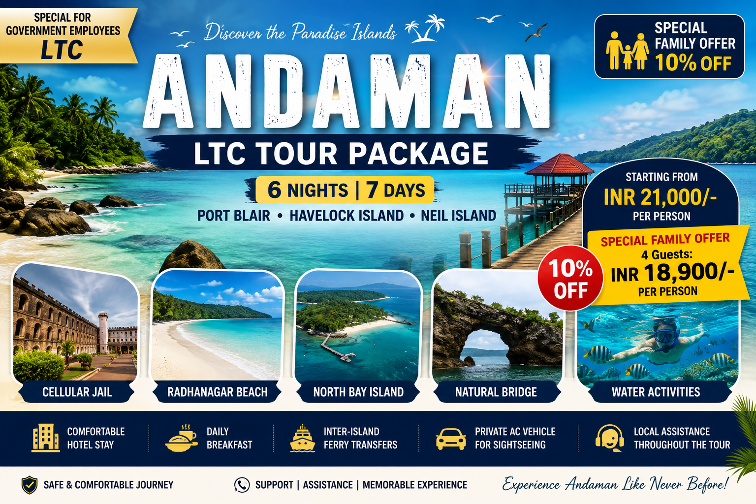 Andaman LTC Tour Package 6 Nights 7 Days Port Blair Havelock Neil Island