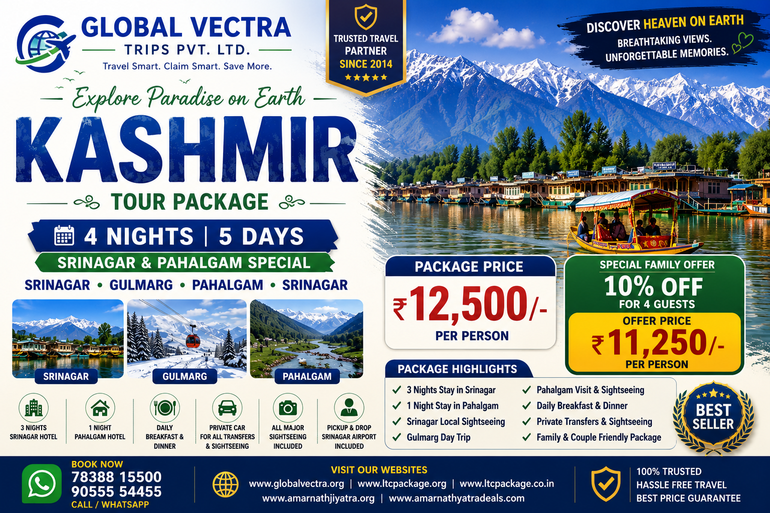 Kashmir Tour Package 4 Nights 5 Days Srinagar & Pahalgam