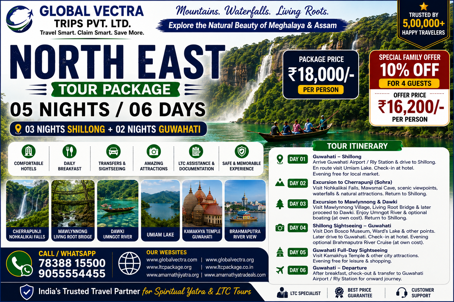 North East Tour Package 5 Nights 6 Days Shillong Cherrapunji Dawki Guwahati