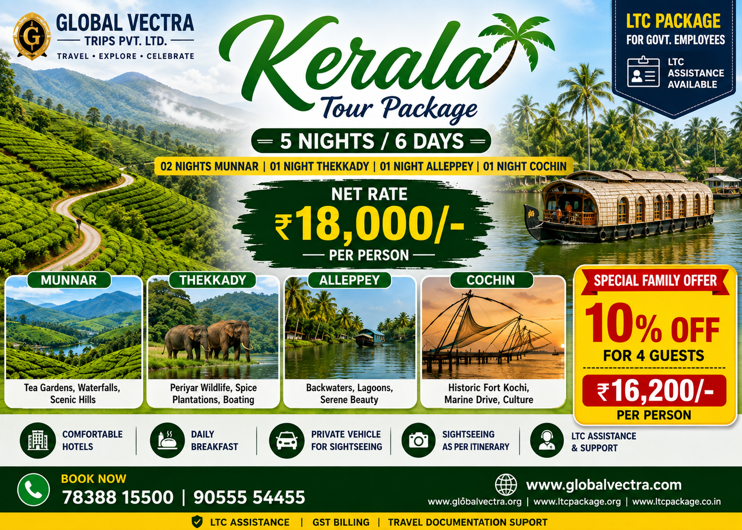 Kerala Tour Package 5 Nights 6 Days Munnar Thekkady Alleppey Cochin