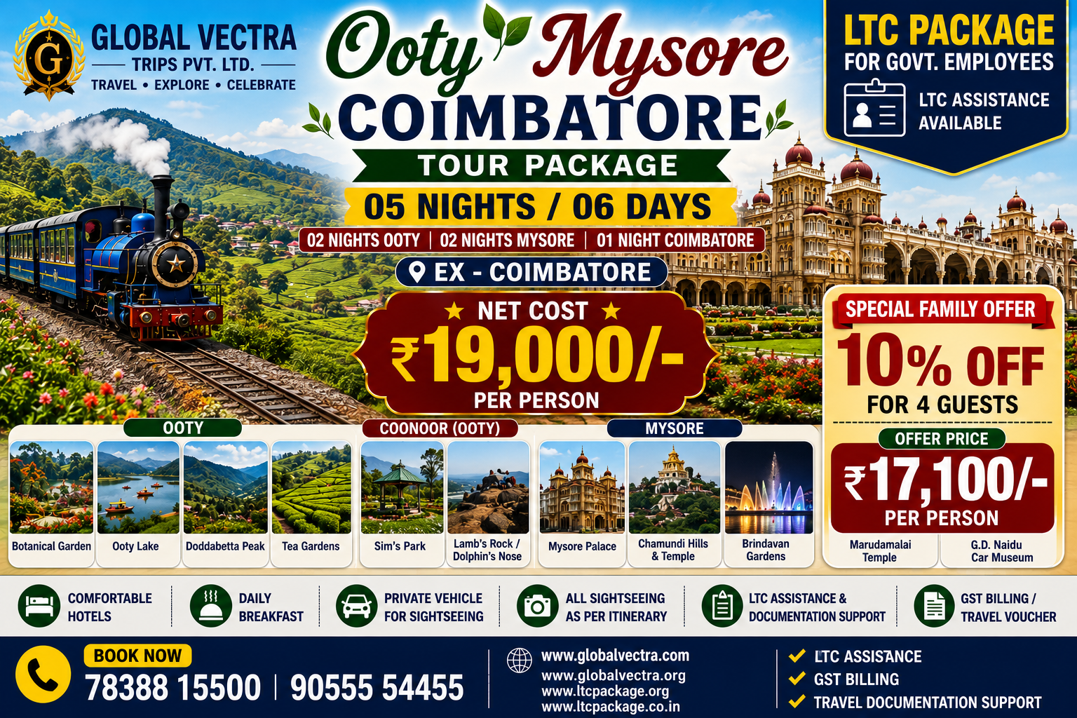 Ooty Mysore Coimbatore Tour Package 5 Nights 6 Days Ex Coimbatore