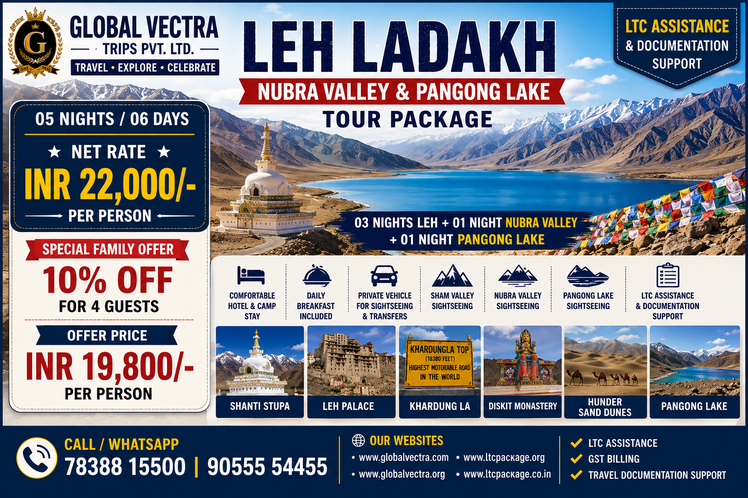 Leh Ladakh Tour Package 5 Nights 6 Days Nubra Valley Pangong Lake