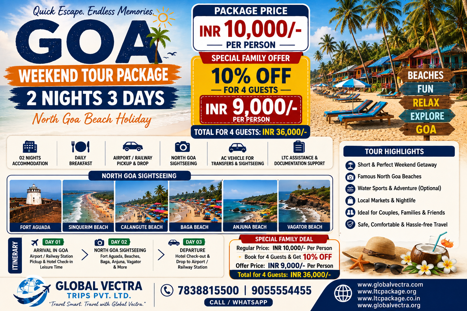 GOA WEEKEND TOUR PACKAGE 2 NIGHTS 3 DAYS